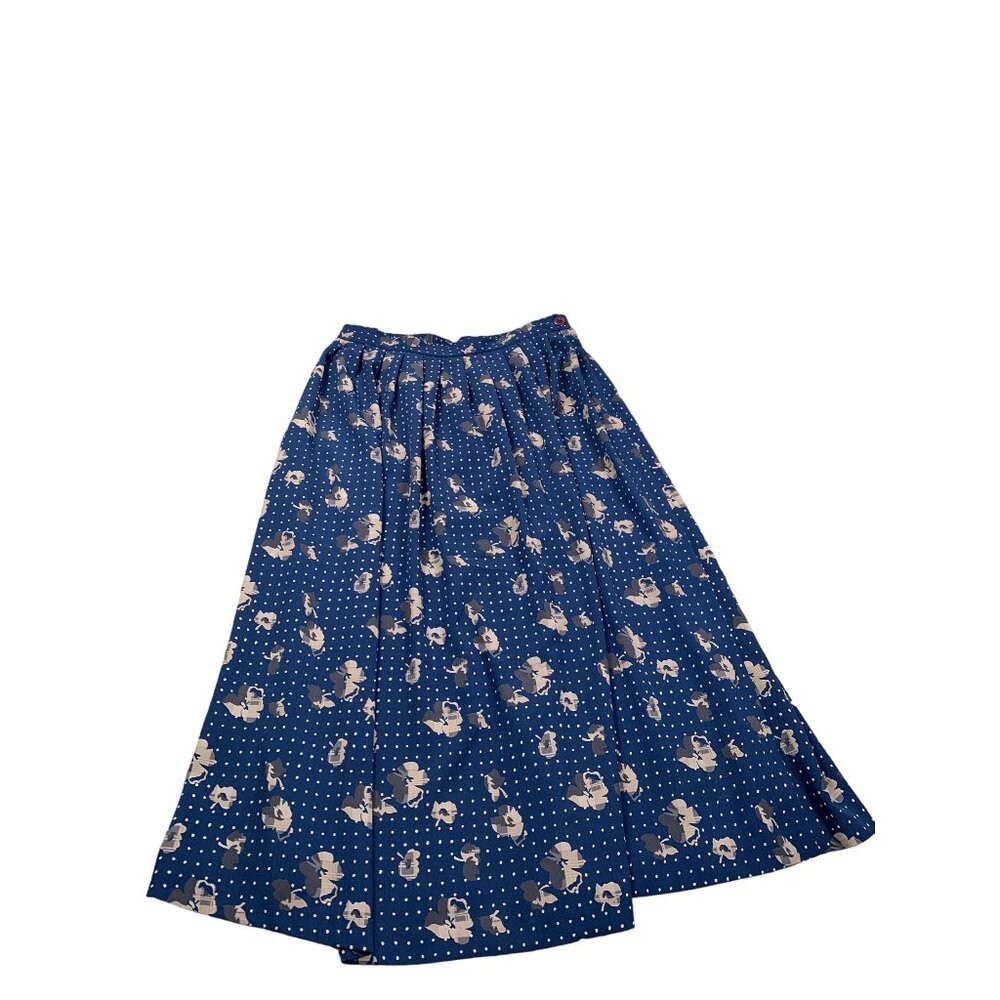 Leslie Fay Womens Size 12 Navy Floral & Polka Dot Skirt Elastic Waist Flowered